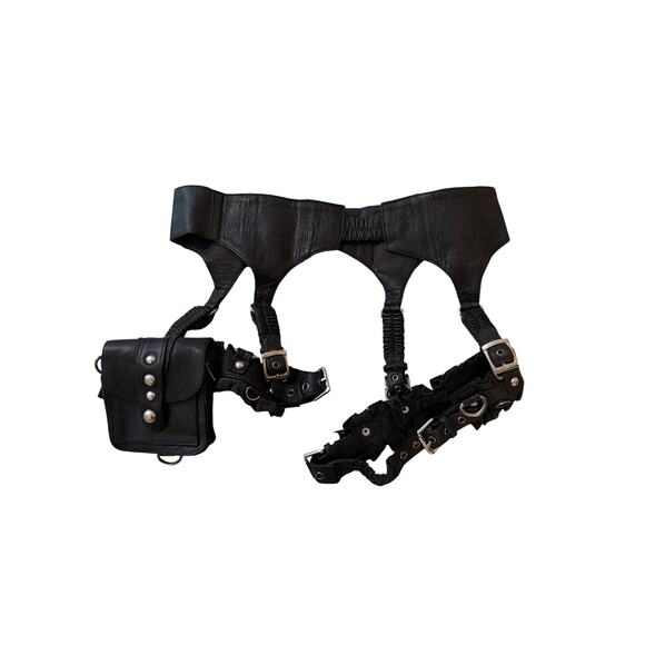 Skingraft LA 100% Leather Garter Belt Thigh Harness Holster Pocket Avant Garde